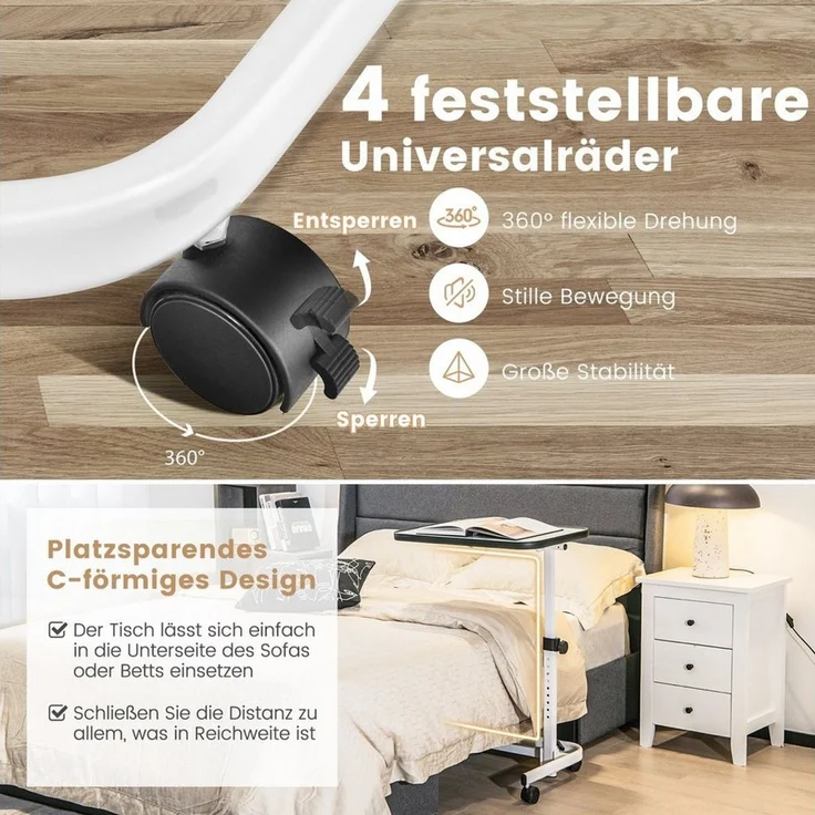 COSTWAY Beistelltisch, mit in Mehreren Winkeln neigbarer Platte, verstellbar – Bild 3