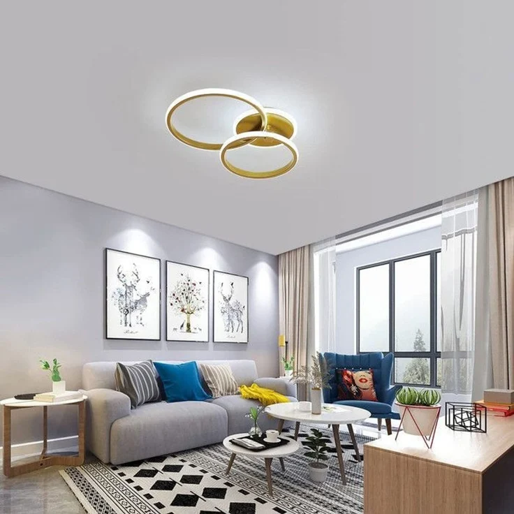 DELIPOP – Moderne LED – Deckenleuchte 42 W, weißes Licht – Ideal für Wohnzimmer, Schlafzimmer, Esszimmer – 2 Ringe – Durchmesser 30 + 24 cm – Gold – 52x30x9,5cm – Bild 5