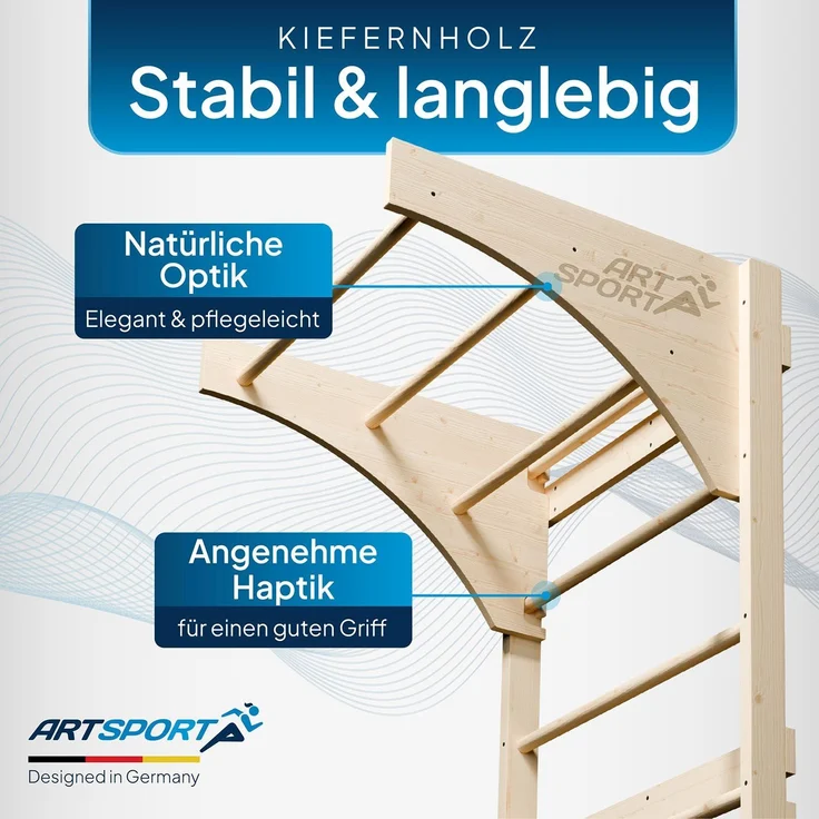 ArtSport Sprossenwand für Erwachsene - Indoor Klettergerüst aus Holz - Klimmzugstange & Krafttraining - Befestigung an Wand - Kletterwand - Natur – Bild 2