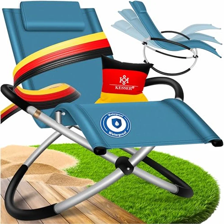 KESSER® Relaxliege Liegestuhl | Gartenliege Sonnenliege | Gartenstuhl | Klappstuhl faltbar | Schwungliege | Schaukelsessel | ergonomische Relaxsessel | wetterfest | 180 kg Belastung Petrol Blau – Bild 2
