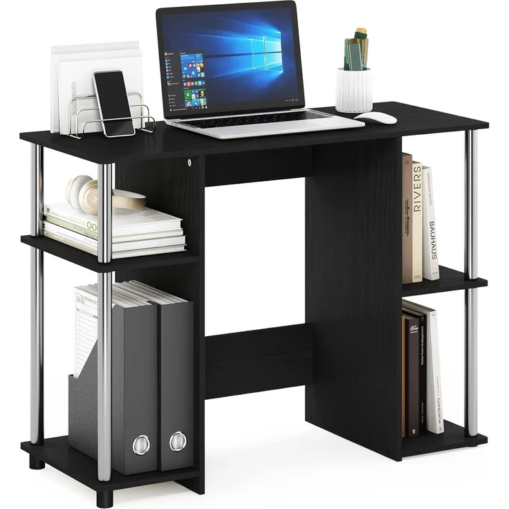 Furinno JAYA Kompakter Computer-Studientisch, Americano, Edelstahlrohre – Bild 1