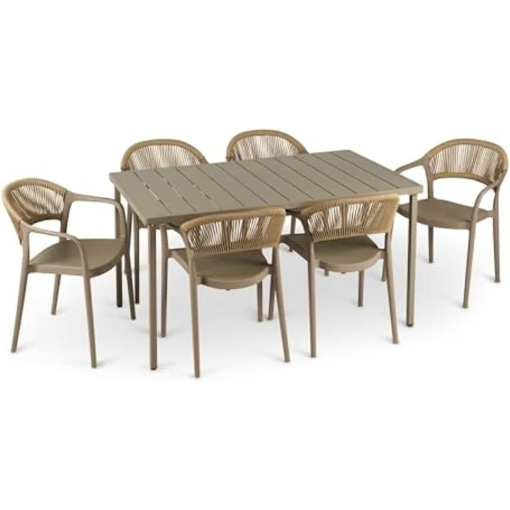 IDIMEX Garten-Essgruppe NARCISO, moderne Garten Sitzgruppe 1 Tisch & 6 Stühle mit Rope champagner – Bild 2