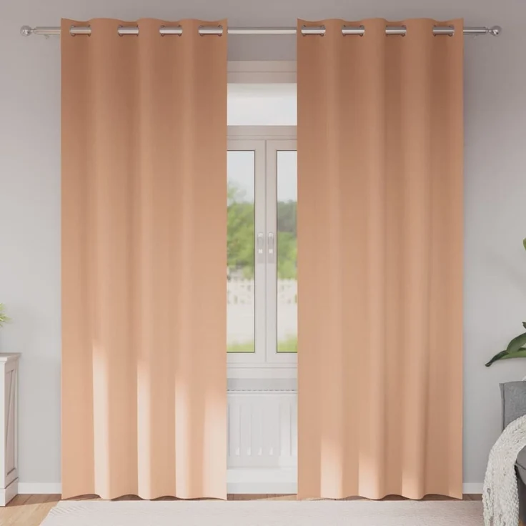 Verdunkelungs-Vorhänge | für Wohnzimmer & Schlafzimmer mit Ringen 2 pcs Hellbraun 225 x 140 cm – Bild 2