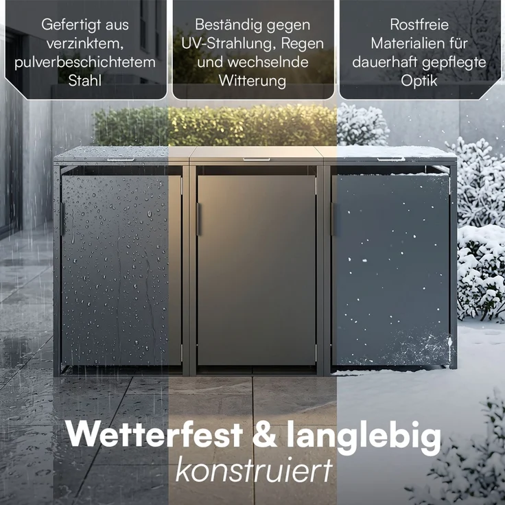 STEELSØN 'Thoria' Mülltonnenbox 3er je 120 Liter, anthrazit, Mülltonnenverkleidung aus Stahl, wetterfest, 102x62x177,5 cm, Müllbox für 3 Tonnen – Bild 6