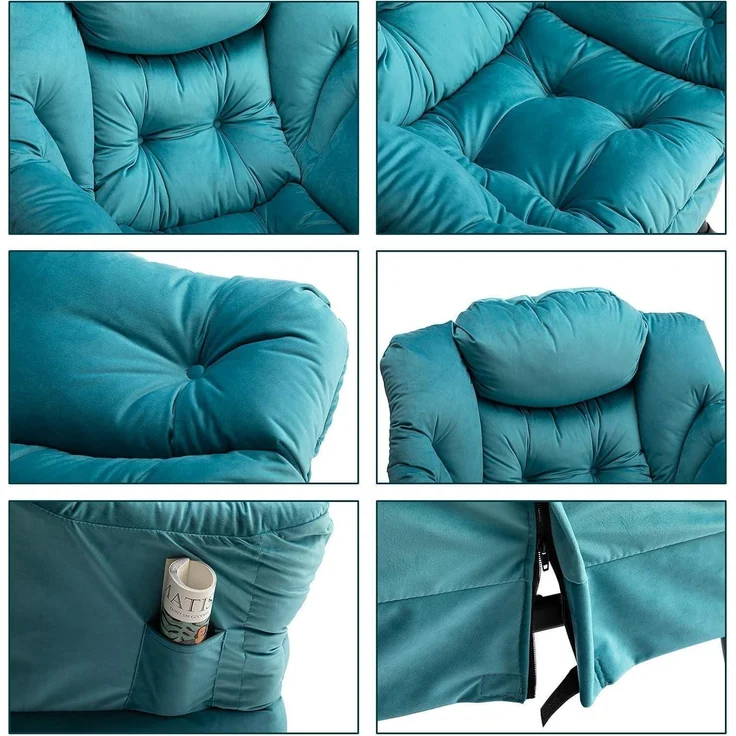 Ohrensessel Samt Relaxsessel Lesesessel Stahlrahmen Blauer See – Bild 6