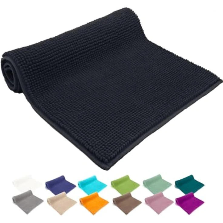 heimtexland Badematte Badvorleger Chenille Badteppich Duschvorleger, rutschhemmend beschichtet, Fußbodenheizung geeignet, fußbodenheizungsgeeignet, saugstark, schnell trocknend, strapazierfähig, rutschfest, Polyester, rechteckig, 45x50 cm, Hochflor, su... – Bild 1