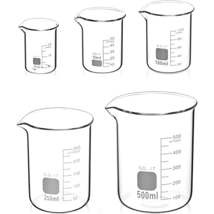 QWORK® Glas Becherglas 25ml 50ml 100ml 250ml 500ml, 5er Set Abgestufter Messbecher für Labor Küche – Bild 7