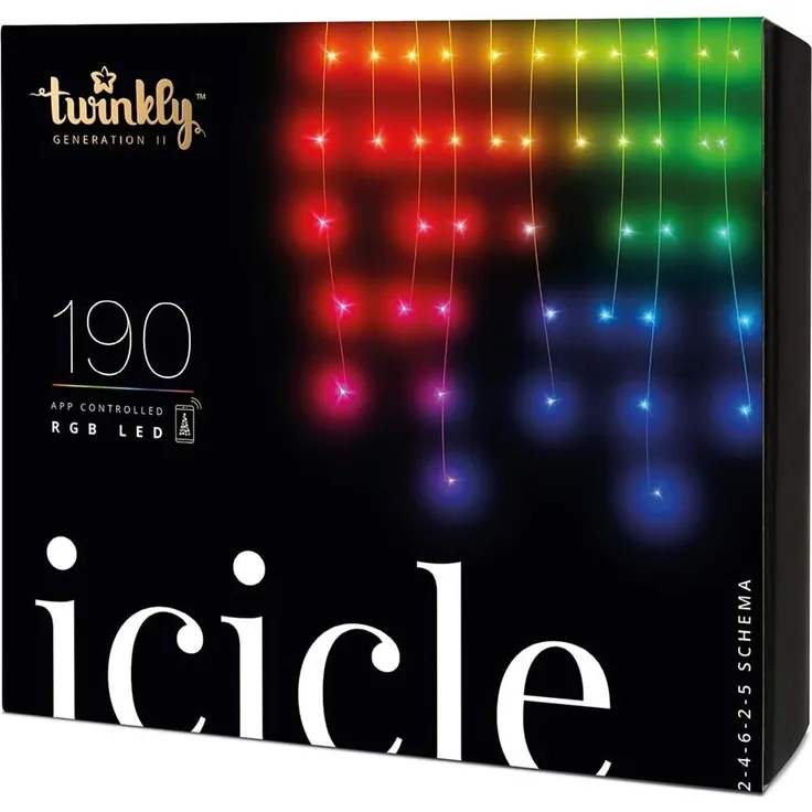 Twinkly Icicle - Hängende Lichterketten mit 190 RGB LEDs - Weihnachtsbeleuchtung für Drinnen und Draußen - App-gesteuerte Weihnachtsdeko, klares Kabel