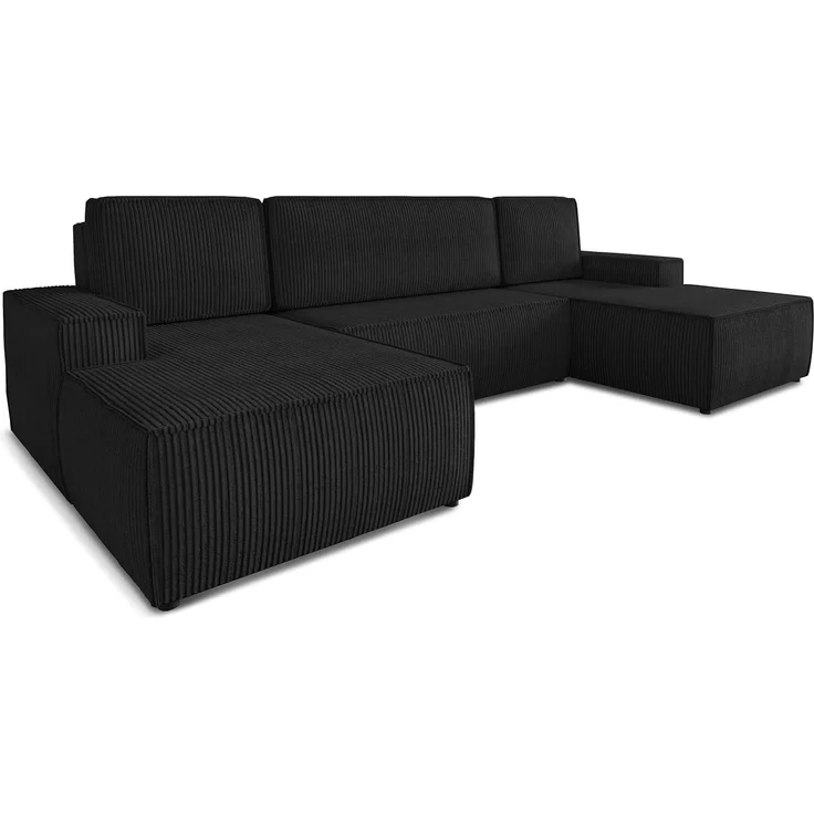 Wohnlandschaft mit Schlaffunktion Totti - U-Form Couch, Schlafsofa mit Bettkasten, Couchgranitur mit Bettfunktion, Big Sofa, Cord Stoff, Wohnzimmer (Schwarz (Poso 135)) – Bild 1
