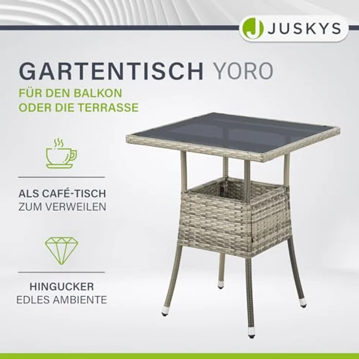 Juskys Polyrattan Gartentisch Yoro wetterfest - Balkontisch 60x60 cm eckig - Rattan Beistelltisch mit Glasplatte - kleiner Tisch für Balkon - Grau – Bild 4