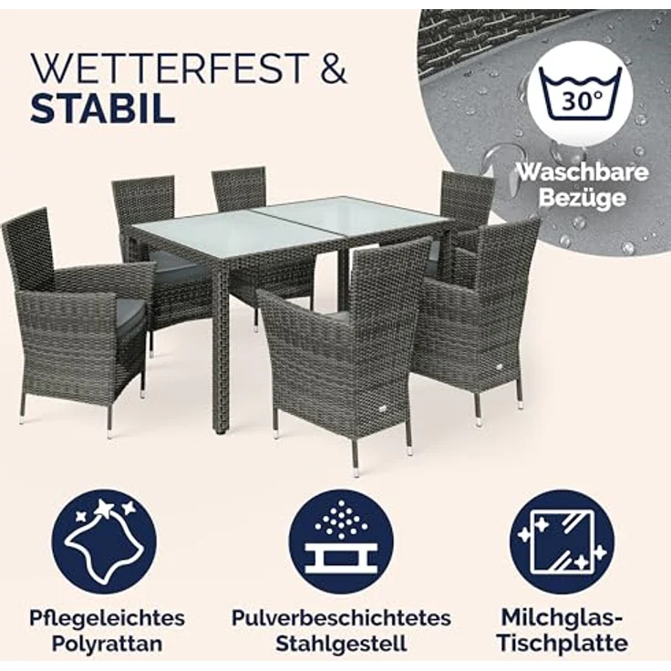 CASARIA® Gartenmöbel-Set, grau, mit Esstisch 150x90 cm – Bild 4