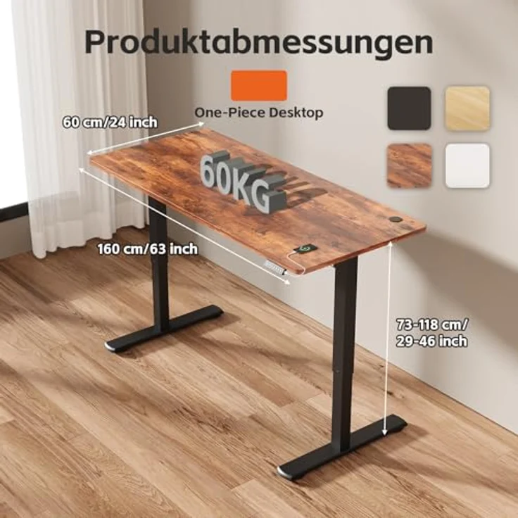 JUMMICO Schreibtisch elektrisch höhenverstellbar mit Memory-Funktion ,Schwarz, 160x60 cm Braun – Bild 8