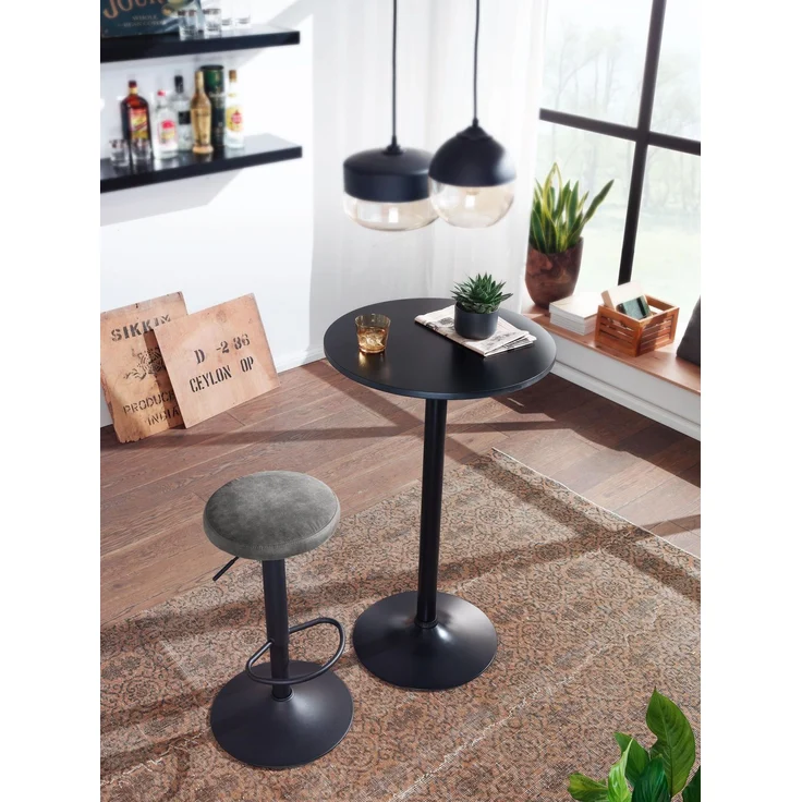 Wohnling Barhocker Grau Wildlederoptik Hocker ohne Lehne 58 - 79 cm | Küchenhocker Stoff / Metall 100kg | Des – Bild 6