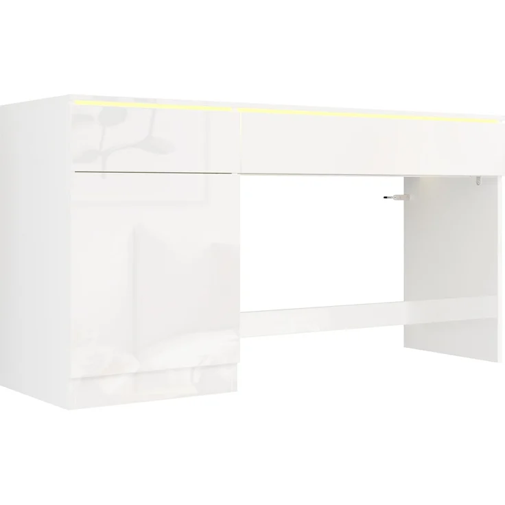 ZUBALIYA Hochglanz Schreibtisch 120 x 50 cm mit LED-Beleuchtung, 2 Schubladen & 1 Tür, großer Computertisch und Schminktisch, Moderner Arbeitsplatz für Homeoffice und Schlafzimmer – Bild 11