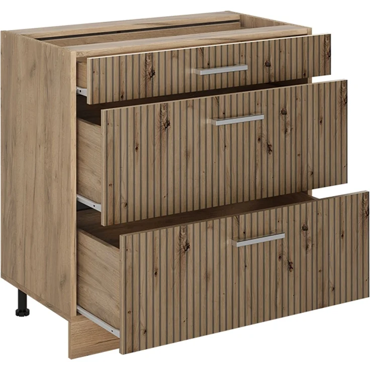Küchenunterschrank R-Line Artisan-Eiche/Goldkraft Eiche 80 cm mit 3 Schubladen Arbeitsplatte Goldkraft Eiche Vicco – Bild 3