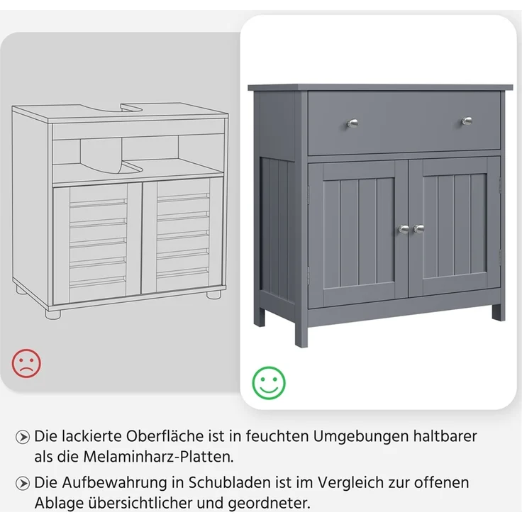 Yaheetech Waschbeckenunterschrank mit Schublade & 2 Türen, Holz grau, 60 x 30 x 60 cm – Bild 7
