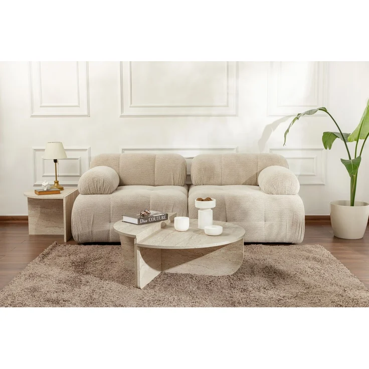Vente-unique - ALOEVA Couchtisch Holz, Platte Beige - B 60 cm x H 30 cm x L 90 cm – Bild 2