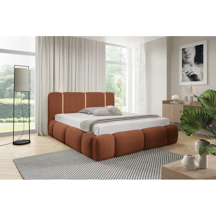 Polsterbett Schlafzimmerbett SPRINGS Komplettset 200x200 cm in Stoff Lambi Koralle