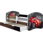 ACMA Kinderbett Jugendbett mit Einer Schublade und Matratze Wenge mit Rausfallschutz Lattenrost II 140x70 160x80 180x80 (05 Rote Auto, 140x70 + Bettkasten)