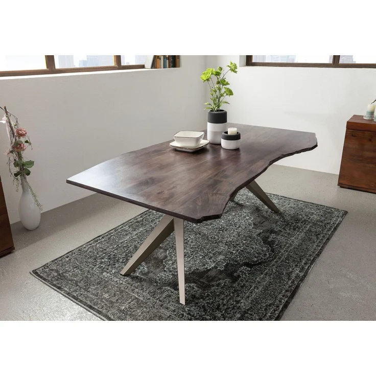Baumtisch Akazie 200x100x76 grau lackiert Beine silber matt FREEFORM 4 #44 – Bild 2