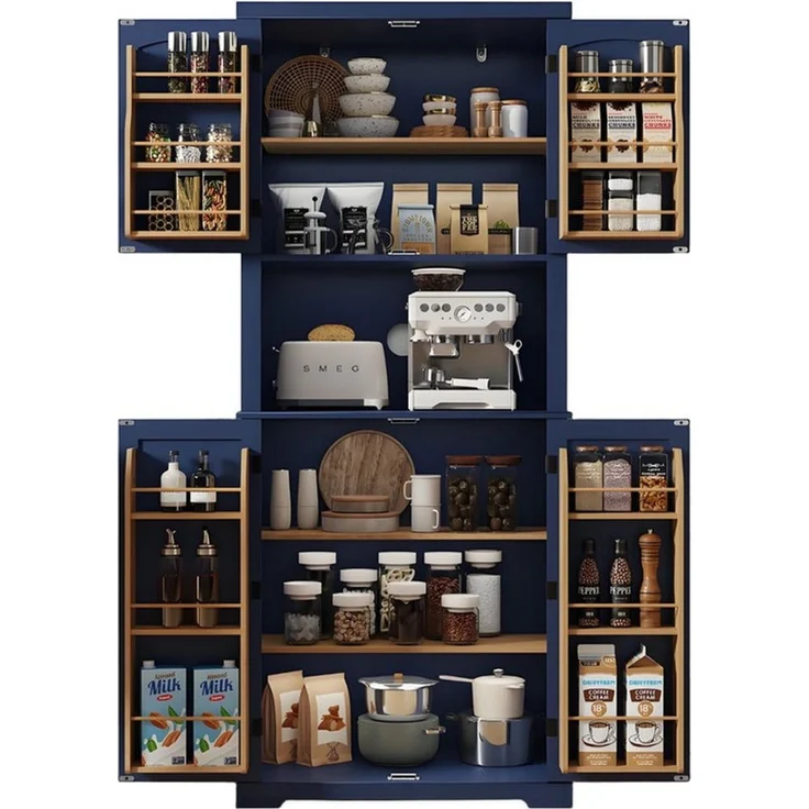 HOLTICO Hochschrank Küchenschrank mit Arbeitsplatte, Buffetschrank, Esszimmerschrank (1-St) Speisekammer mit 4 Türen und Regalen, 183cm – Bild 3