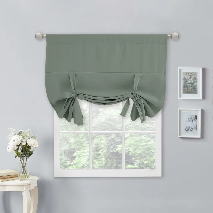NICETOWN Volantvorhänge für Fenster, Verstellbarer Volant, 137 cm lang, Bauernhaus-Fensterbehandlung für Küche, Wohnzimmer, Lichtfilterstangentasche, 1 Panel, graugrün, 101,6 x 137,2 cm (B x L)
