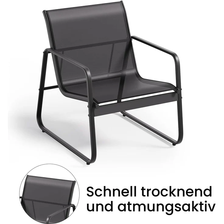 Bealife 3-teiliges Balkon-Set, 3-teiliges Bistro-Set aus Textilene-Stoff, 2 Sessel und 1 Tisch aus gehärtetem Glas, für Garten, Terrasse, Balkon – Bild 4