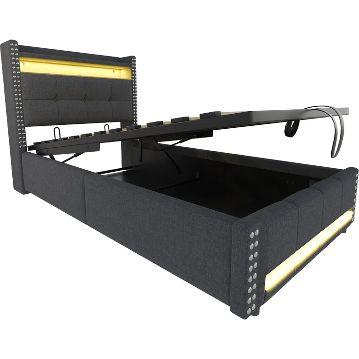 Polsterbett 90x200 cm aus Leinen mit LED-Beleuchtung und Hydraulik-Bettkasten – integrierte USB-Steckdose – Bild 8