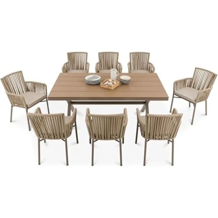 IDIMEX Garten-Essgruppe AFUERA, Gartenmöbelset für 8 Personen, wetterfester Materialmix Champagner – Bild 3