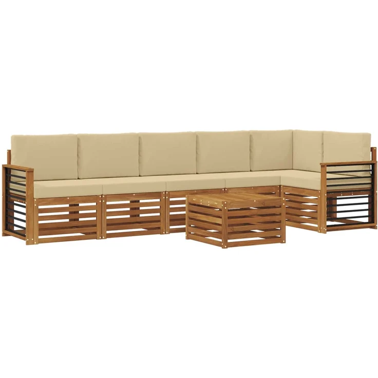 vidaXL Outdoor-Sofagarnitur 7 stk. 6-Sitzer Natur und Beige 3374943 – Bild 2