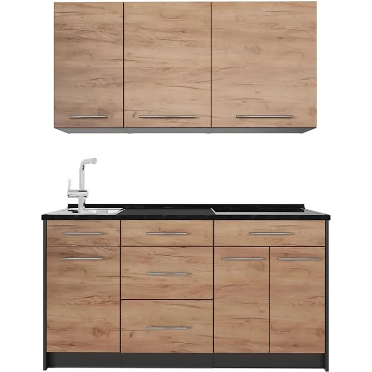 Singleküche Fame-Line Goldkraft Eiche/Anthrazit 150 cm ohne Arbeitsplatte Vicco – Bild 1