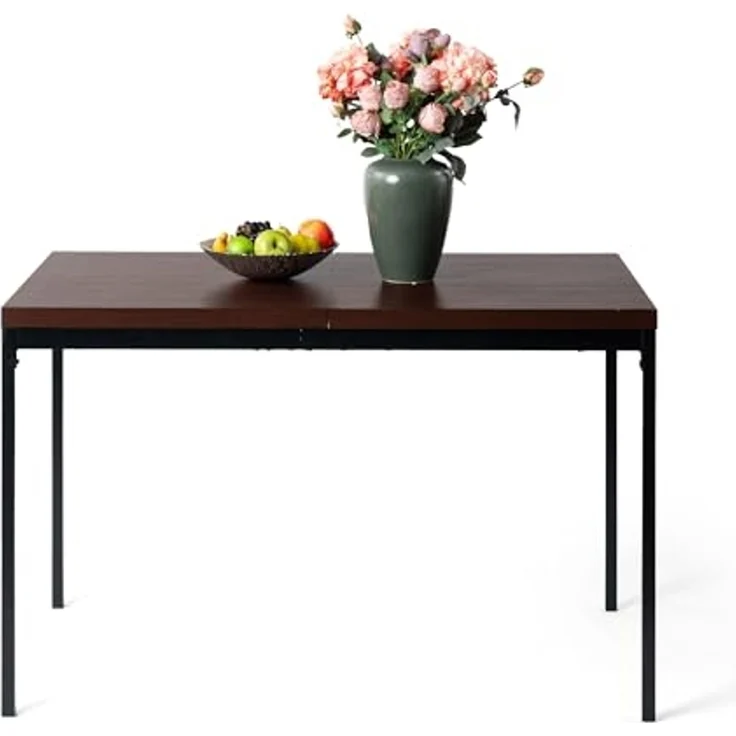 FurnitureR Garten-Esstische in Braun, Schlichter und eleganter Stil für 4 bis 6 Personen, Dicke Holzplatte mit Metallstruktur, für Terrasse, Terrasse, Garten, 120 x 70 x 75 cm – Bild 4