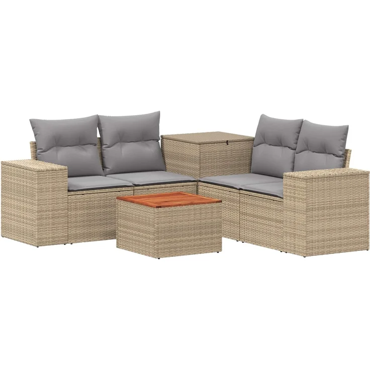 vidaXL Sofa Set 6 stk. Beige und Hellgrau Polyrattan und Stahl 3447581 – Bild 2