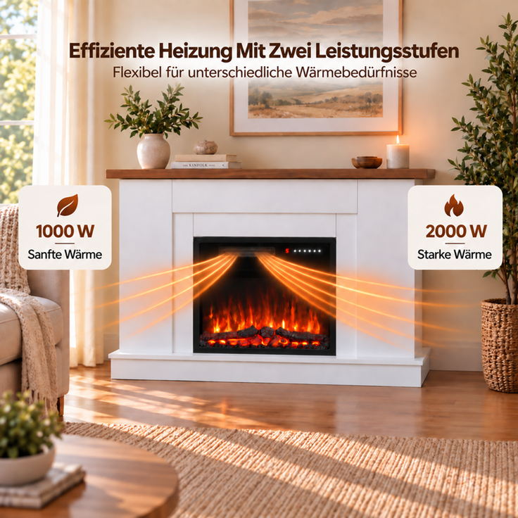 HOMAVO Elektrokamin mit Schrank, 23", 1000/2000W Heizung, 3D-Flammeneffekt , Schrankgröße: 139.5 × 37.5 × 21 cm, wahlweise mit Weihnachtsbaum – Bild 2