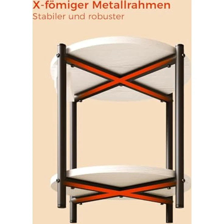 IRONCK Beistelltisch rund, Couchtisch mit Steckdose, Kleiner Tisch Holz, Wohnzimmertisch 2 Ablagen,Sofatisch,USB & Type-C-Anschluss, Metallrahmen, Nachttisch für Schlafzimmer (Weiß, 2 Stücke) – Bild 7