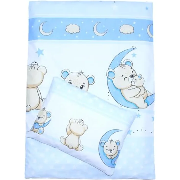 Kinderwagenset Baby Bettwäsche für Kinderwagen Bezüge Decke Kissen (Blau, 2 tlg)