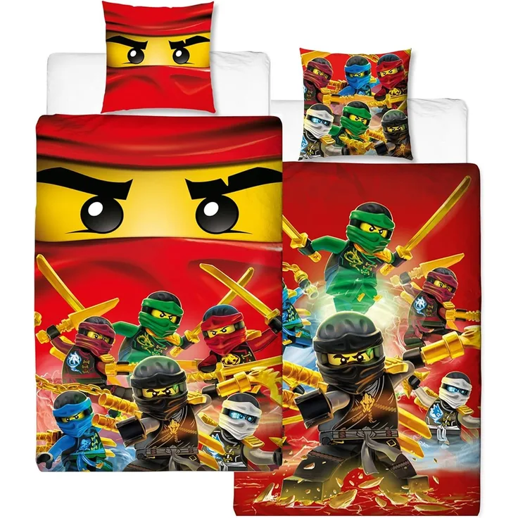 BERONAGE Kinderbettwäsche Lego Ninjago Champion Fire Bettwäsche Linon / Renforcé, 100% Baumwolle, 2 teilig, 135x200 + 80x80 cm