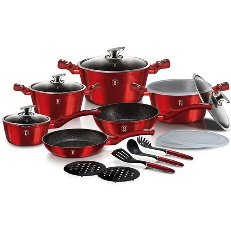 BerlingerHaus Topf-Set Geschirr-Set Burgund Metallic Line 18-teilig – Bild 2