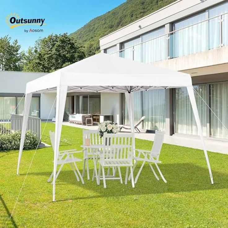 Outsunny Faltpavillon 2,4x2,4m, wasserdichtes Partyzelt mit UV-Schutz und Tragetasche, pulverbeschichtetes Stahl, weiß – Bild 2