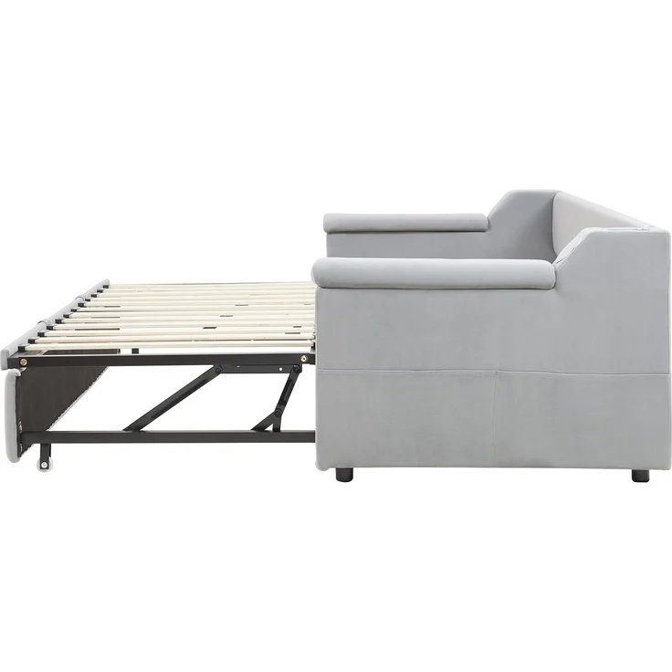 Ausziehbett 90/180×190 cm aus Samt mit Bluetooth-Sound und USB – multifunktionales Schlafsofa mit Stauraum – Bild 9