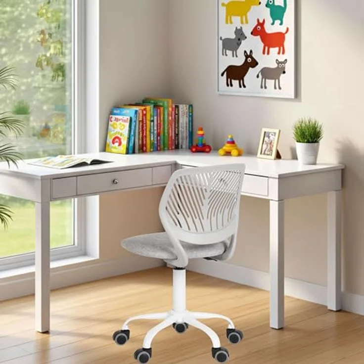 FurnitureR Bunter Schreibtischstuhl, moderner höhenverstellbarer Computerstuhl ohne Armlehnen, ergonomischer Drehstuhl für Kinderzimmer und Home Office – Bild 3