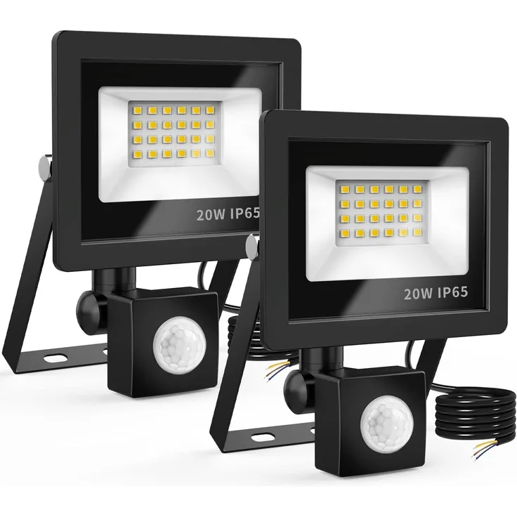 Realky 2Stück 20W 2000LM LED Strahler mit Bewegungsmelder | IP65 Wasserdichter Außenstrahler,Superhell Kaltweiß Scheinwerfer für Garten, Innenhöfe, Garage