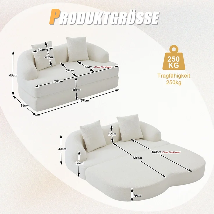ZUBALIYA Schlafsofa 84x65 cm, mit LED - Beleuchtung, mit Chenille - Bezug, modular aufgebaut, mit Schaumstoffpolsterung, Beige – Bild 6