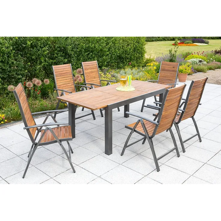 YOURSOL by Merxx Gartenmöbel Set Santorin 6 Personen mit Ausziehtisch 150 -200 cm, Klappstühle
