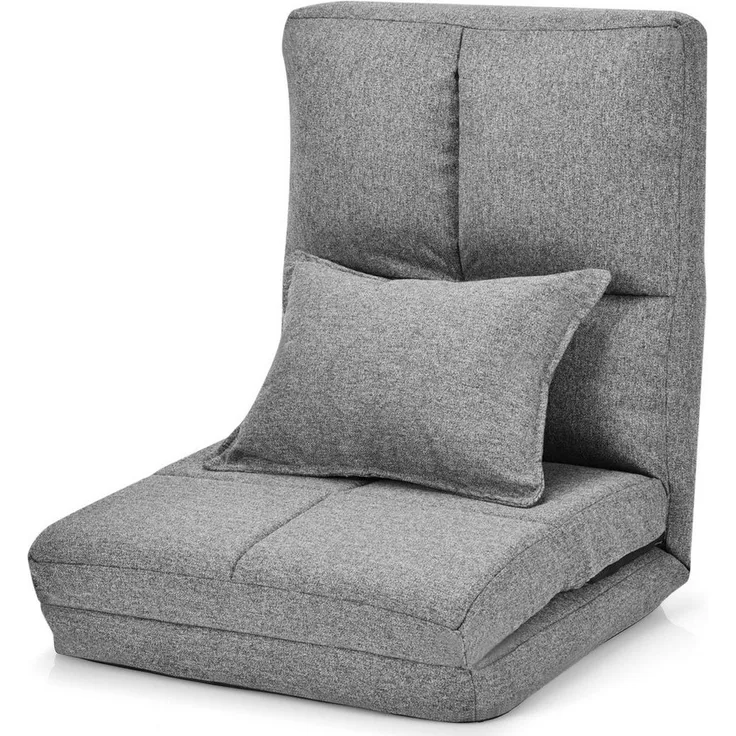 COSTWAY Bodenstuhl mit Verstellbarer Rückenlehne, Bodensessel mit Liegenfunktion, Bodenkissen mit Lendenkissen, Meditationsstuhl klappbar, Fensterstuhl bis 100kg belastbar (Grau)
