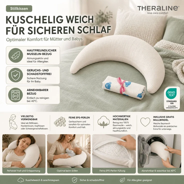 Kinderhaus Blaubaer Stillkissen Musselinmond Stillkissen 140 x 27 cm TOP – Bild 6