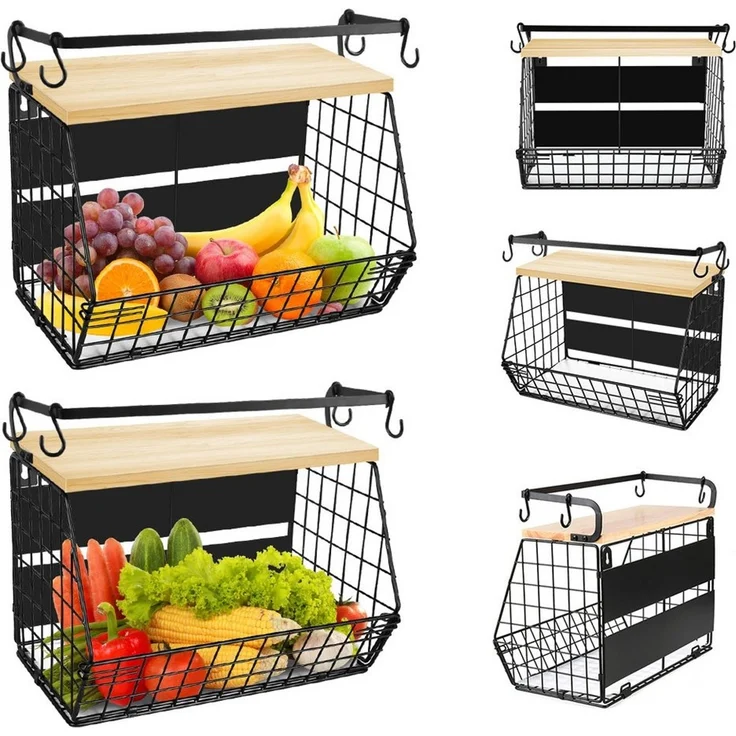 JEOBEST Obstschale Magnetische Obstkorb Hängend, Küchenorganisator, Küchenregal Ohne Bohren, mit Holzdeckel and 4 Bananen Aufhänger Haken – Bild 4