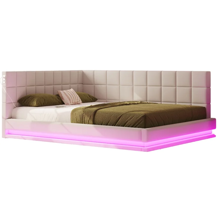Polsterbett 160x200 cm aus Leinen mit LED-Beleuchtung und USB-Anschluss – Schlafsofa mit Lattenrost – Bild 7