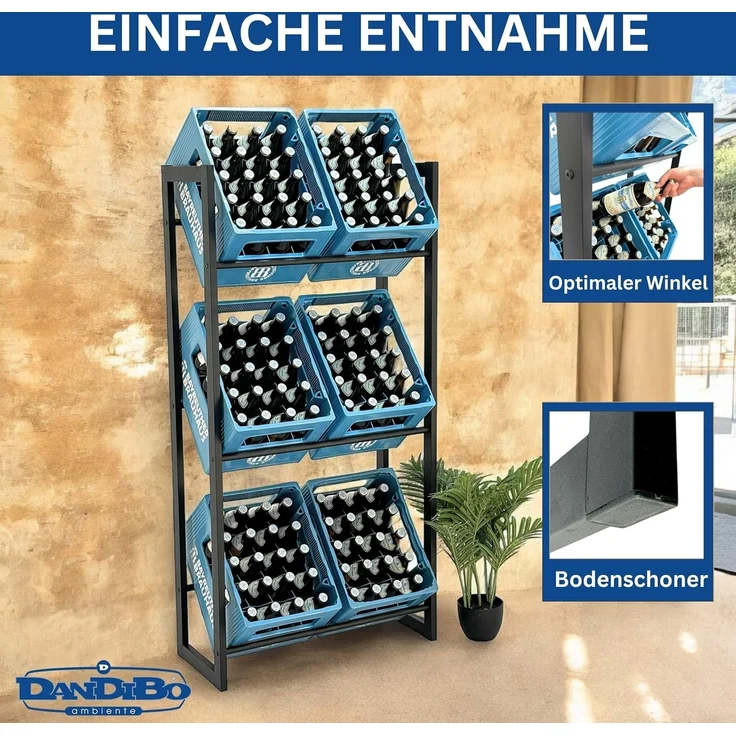 DanDiBo Bierkistenregal 6 Kisten Schwarz Metall Stehend 96563 Getränkekistenhalter 71 cm Getränkekistenständer Flaschenkistenregal – Bild 3