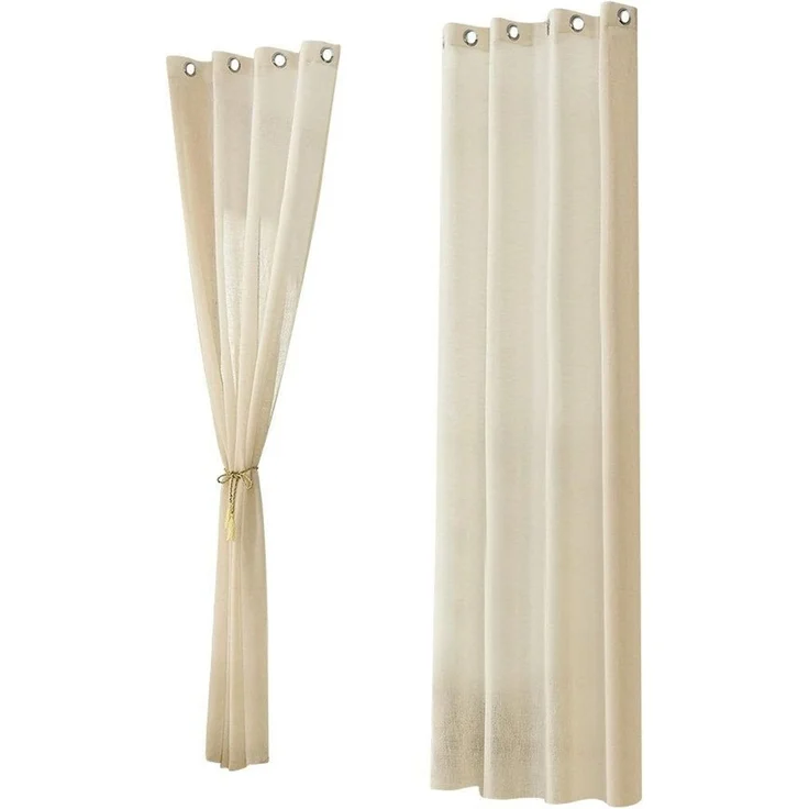 Woltu Gardine (1 St), Ösen, halbtransparent, mit Ösen Leinen Optik Ösenschal – Bild 1